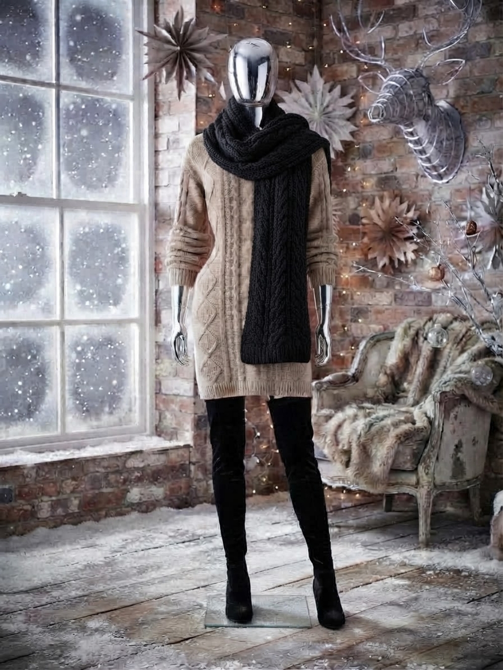 Cable Knit Sweater Dress Brown Large Like New
